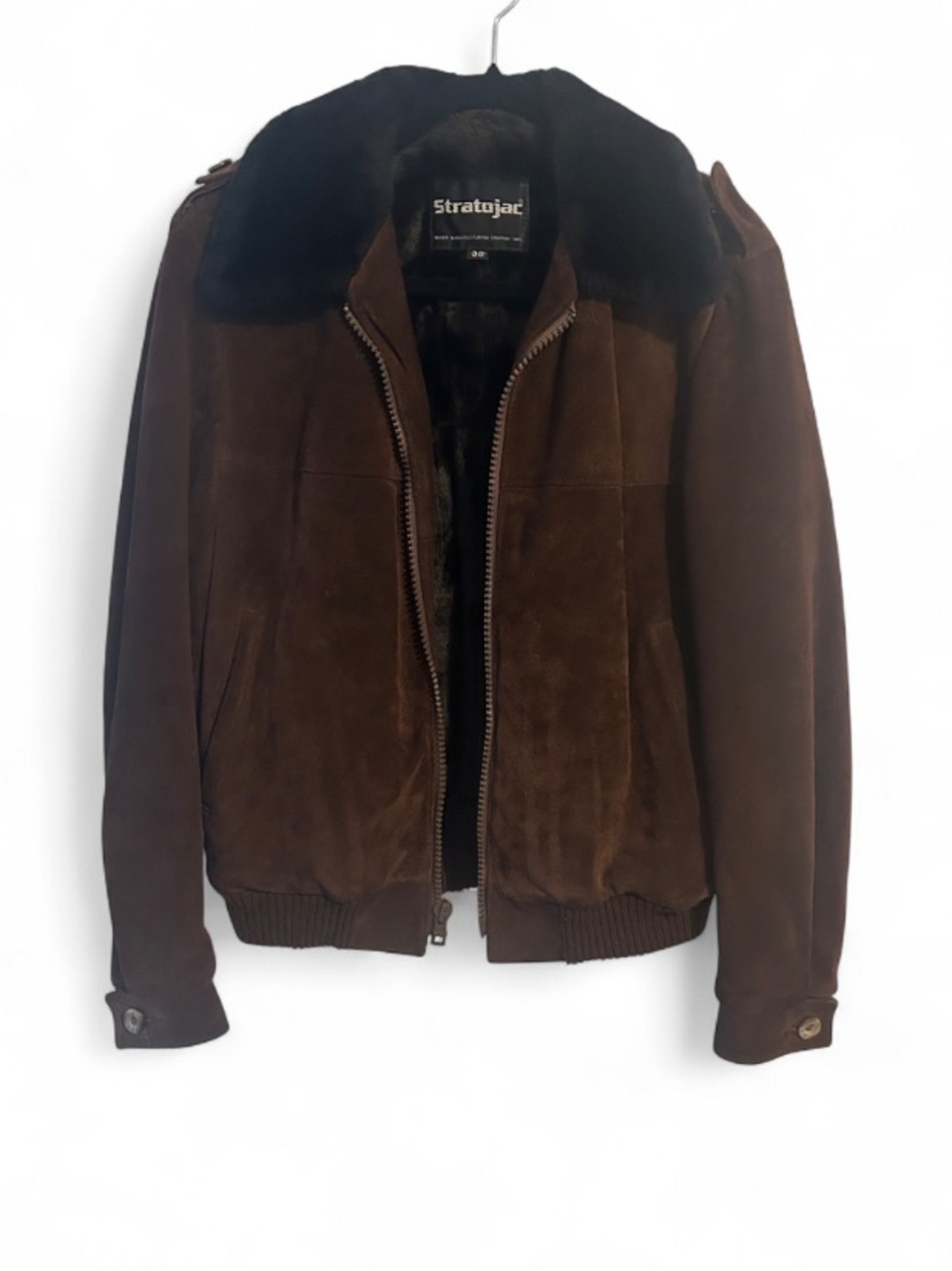 Vintage Stratojac Suede Jacket Faux Fur Lined Collar Western Y2K Brown SIZE 38